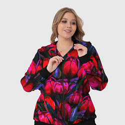 Женский 3D-костюм Тюльпаны - поле красных цветов, цвет: 3D-черный — фото 2