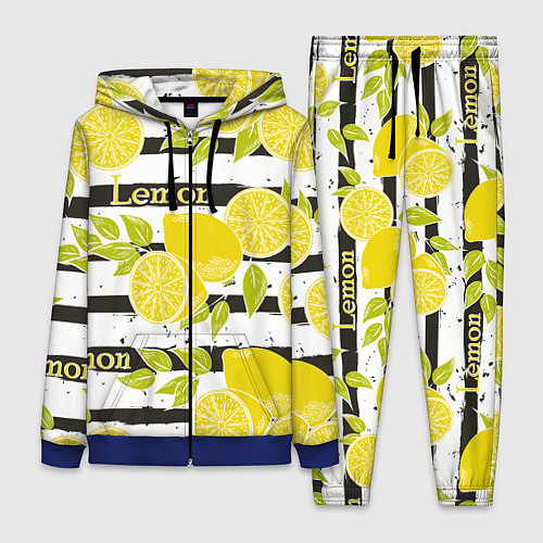 Женский костюм Лимон на чёрно-белом фоне / 3D-Синий – фото 1
