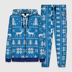Женский 3D-костюм Рождественский синий свитер с оленями, цвет: 3D-синий