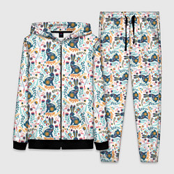 Женский костюм Новогодний паттерн - Кролики и веточки