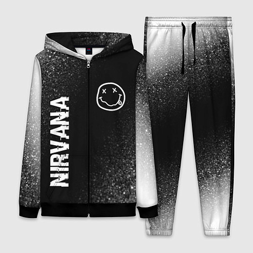 Женский костюм Nirvana glitch на темном фоне: надпись, символ / 3D-Черный – фото 1
