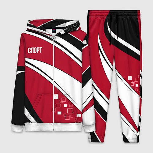 Женский костюм Красно черная абстракция на белом спорт / 3D-Белый – фото 1