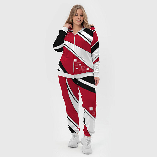 Женский костюм Красно черная абстракция на белом спорт / 3D-Белый – фото 4