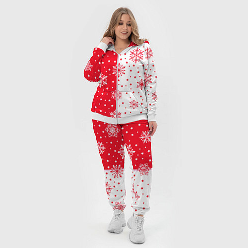 Женский костюм Рождественские снежинки на красно-белом фоне / 3D-Белый – фото 4