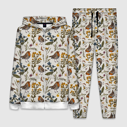 Женский костюм Птицы малиновки и зверобой / 3D-Белый – фото 1