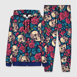 Женский 3D-костюм Черепа и красные розы, цвет: 3D-синий