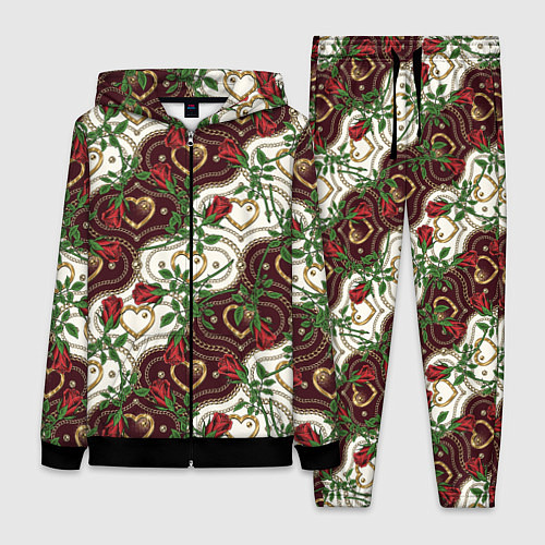 Женский костюм Романтика - сердечки и розы / 3D-Черный – фото 1