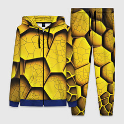 Женский 3D-костюм Желтые шестиугольники с трещинами - объемная текст, цвет: 3D-синий