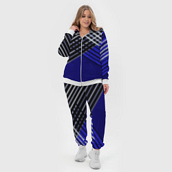 Женский 3D-костюм Белые и серые полосы на синем фоне, цвет: 3D-белый — фото 2