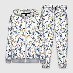 Женский костюм Синие и желтые шахматные фигуры на белом фоне