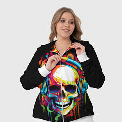 Женский 3D-костюм Яркий череп в наушниках нарисованный красками, цвет: 3D-белый — фото 2