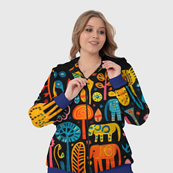 Женский 3D-костюм Африканский узор со слонами - нейросеть, цвет: 3D-синий — фото 2