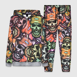 Женский 3D-костюм Череп с бородой в кепке паттерн, цвет: 3D-меланж