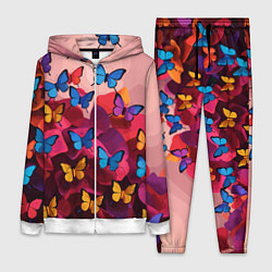 Женский 3D-костюм Разноцветные бабочки - розовые цветы, цвет: 3D-белый