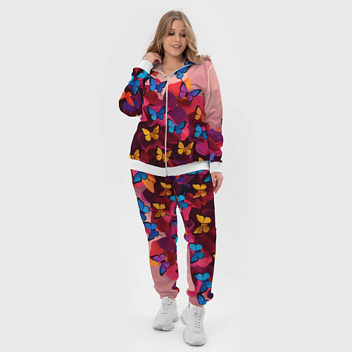 Женский костюм Разноцветные бабочки - розовые цветы / 3D-Белый – фото 4