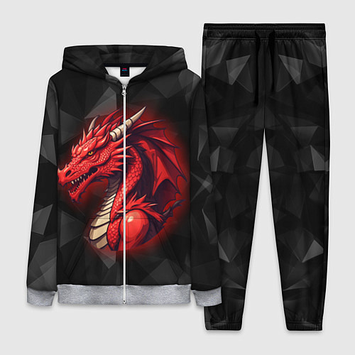 Женский костюм Красный дракон на полигональном черном фоне / 3D-Меланж – фото 1