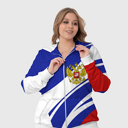 Женский 3D-костюм Герб России на абстрактных полосах, цвет: 3D-белый — фото 2
