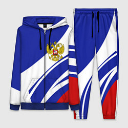 Женский 3D-костюм Герб России на абстрактных полосах, цвет: 3D-синий
