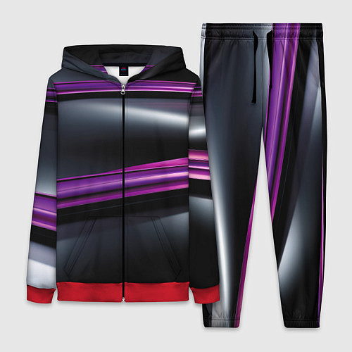 Женский костюм Фиолетовые полосы на черном фоне / 3D-Красный – фото 1