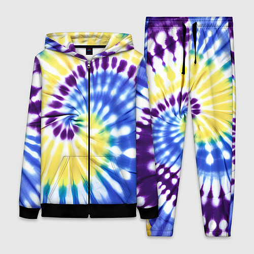 Женский костюм Тай дай наутилус в сиреневом, голубом и желтом цве / 3D-Черный – фото 1