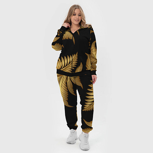 Женский костюм Золотые объемные листья узоры / 3D-Черный – фото 4