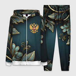 Женский 3D-костюм Золотые листья и герб России, цвет: 3D-белый