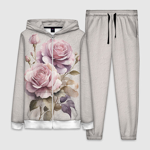 Женский костюм Нежные розовые розы на стене / 3D-Белый – фото 1