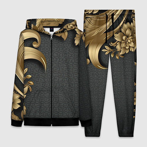 Женский костюм Золотые объемные листья на сером фоне / 3D-Черный – фото 1