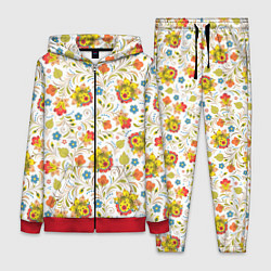 Женский костюм Хохломская роспись разноцветные цветы на белом фон