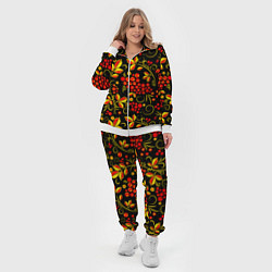 Женский 3D-костюм Хохломская роспись золотистые листья чёрном фоне, цвет: 3D-белый — фото 2