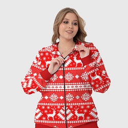 Женский 3D-костюм Новый год ели и олени на красном фоне, цвет: 3D-красный — фото 2