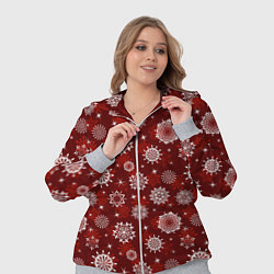 Женский 3D-костюм Snowflakes on a red background, цвет: 3D-меланж — фото 2