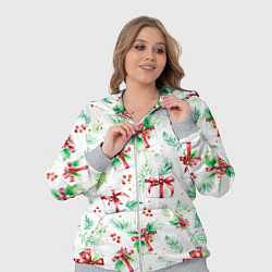 Женский 3D-костюм Елочные ветки и подарки с красным бантом акварелью, цвет: 3D-меланж — фото 2