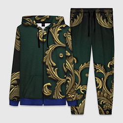 Женский 3D-костюм Лепнина золотые узоры на зеленой ткани, цвет: 3D-синий