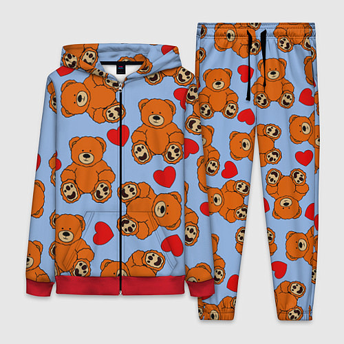 Женский костюм Мишки и сердца на голубом фоне / 3D-Красный – фото 1