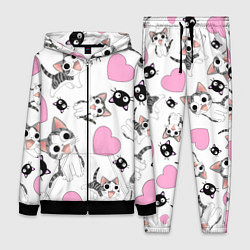 Женский 3D-костюм Влюблённый котик аниме и сердечки, цвет: 3D-черный