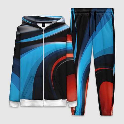 Женский костюм Черные и синии волны спортивный стиль / 3D-Белый – фото 1