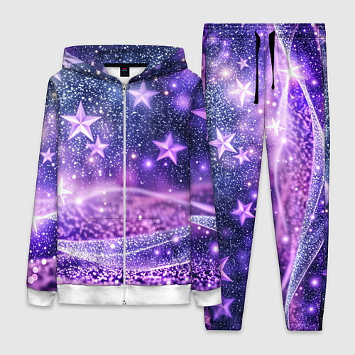 Женский костюм Абстрактные звезды в фиолетовых искрах / 3D-Белый – фото 1