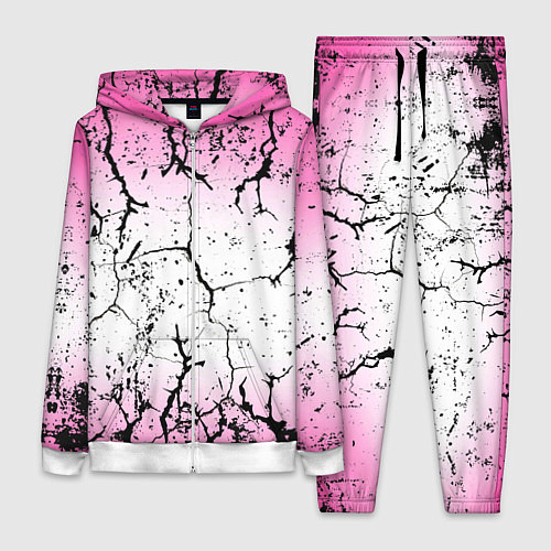 Женский костюм Текстура чёрных трещин на розовом переливе / 3D-Белый – фото 1