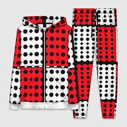 Женский 3D-костюм Красно белое полотно и фигуры, цвет: 3D-белый