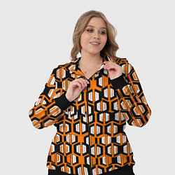 Женский 3D-костюм Техно узор из шестиугольников оранжевый, цвет: 3D-черный — фото 2