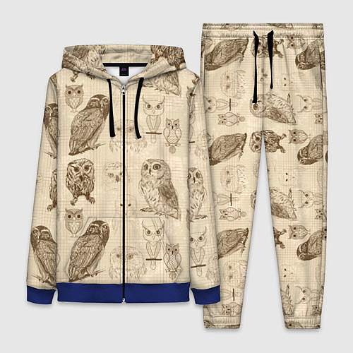 Женский костюм Эскизы сов тетрадный лист в клетку / 3D-Синий – фото 1