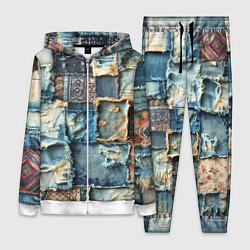 Женский 3D-костюм Деним пэчворк-ржавчина, цвет: 3D-белый