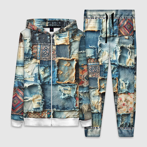 Женский костюм Деним пэчворк-ржавчина / 3D-Белый – фото 1