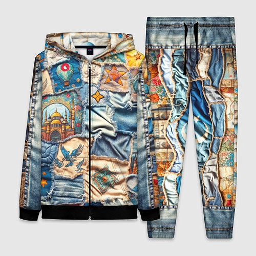 Женский костюм Джинсы в Турции - пэчворк / 3D-Черный – фото 1