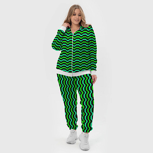 Женский костюм Зелёные полосы на чёрном фоне / 3D-Белый – фото 4