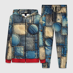 Женский 3D-костюм Denim patchwork - ai art, цвет: 3D-красный