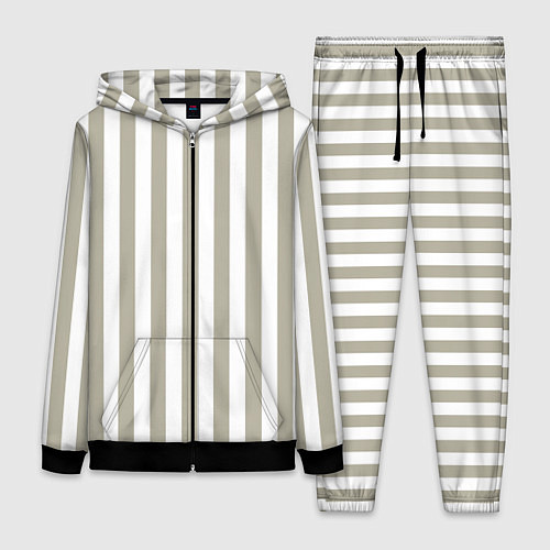 Женский костюм Бежевый в широкую полоску / 3D-Черный – фото 1