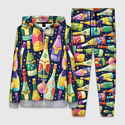 Женский 3D-костюм Бутылки шампанского -вино водочный паттерн, цвет: 3D-меланж