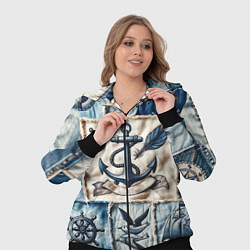 Женский 3D-костюм Пэчворк с якорем - джинсовка моряка, цвет: 3D-черный — фото 2